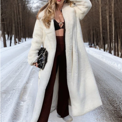 Luxeraum.de AW - Womens - Jackets & Coats Weiß / S Damen Teddy Mantel lang weiß, warm & elegant mit Reverskragen