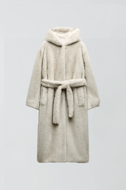 Luxeraum.de Beige / XS Damen Teddy Mantel mit Kapuze – warm & hochwertig