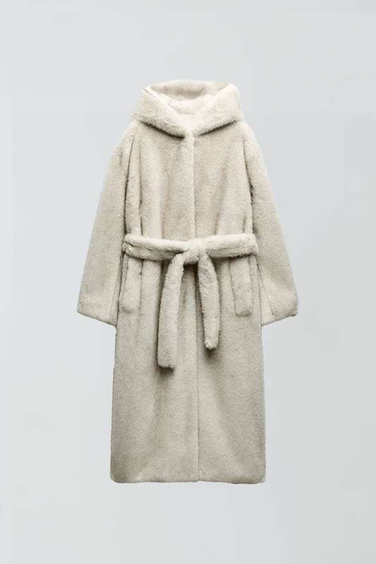 Luxeraum.de Beige / XS Damen Teddy Mantel mit Kapuze – warm & hochwertig