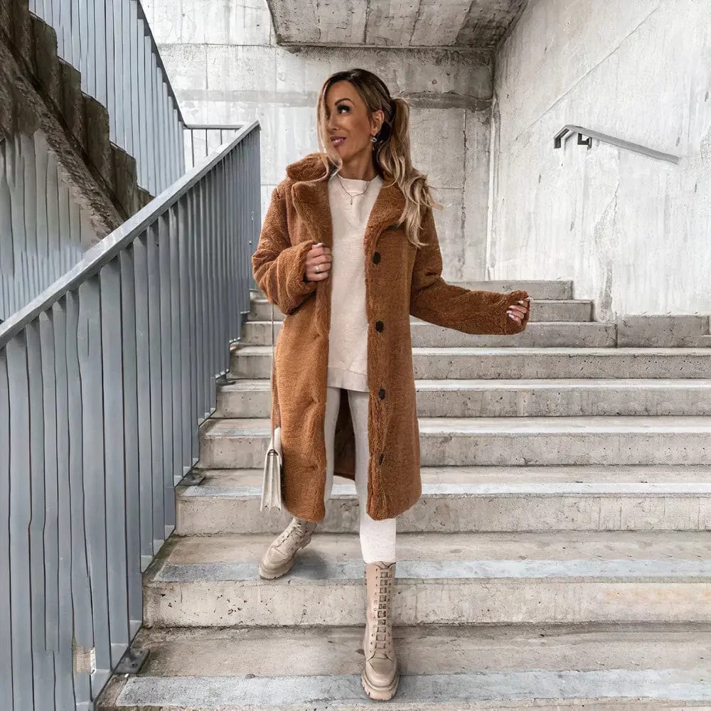 Luxeraum.de Teddyjacke Damen Teddymantel warm und weich – Eleganter Wintermantel