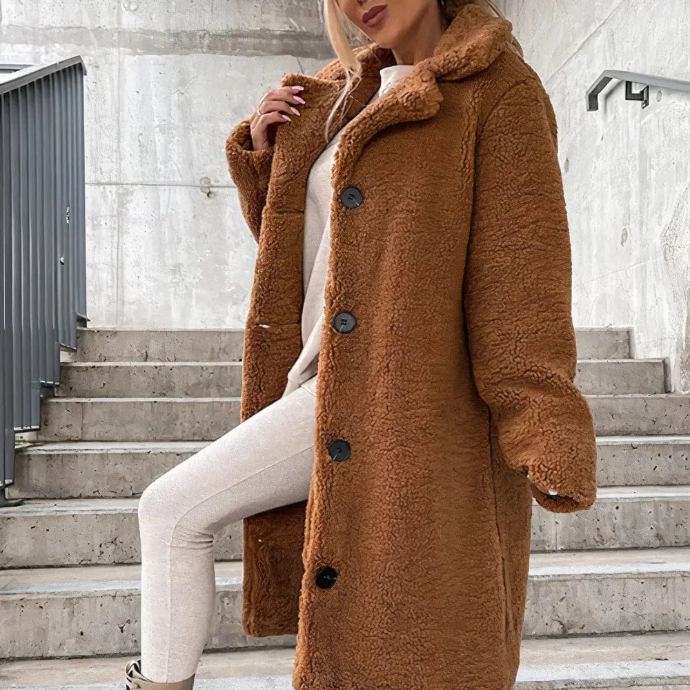 Luxeraum.de Teddyjacke Damen Teddymantel warm und weich – Eleganter Wintermantel