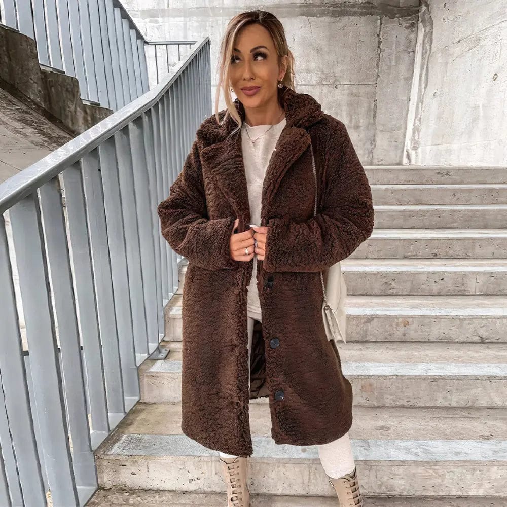 Luxeraum.de Teddyjacke Dunkelbraun / S Damen Teddymantel warm und weich – Eleganter Wintermantel
