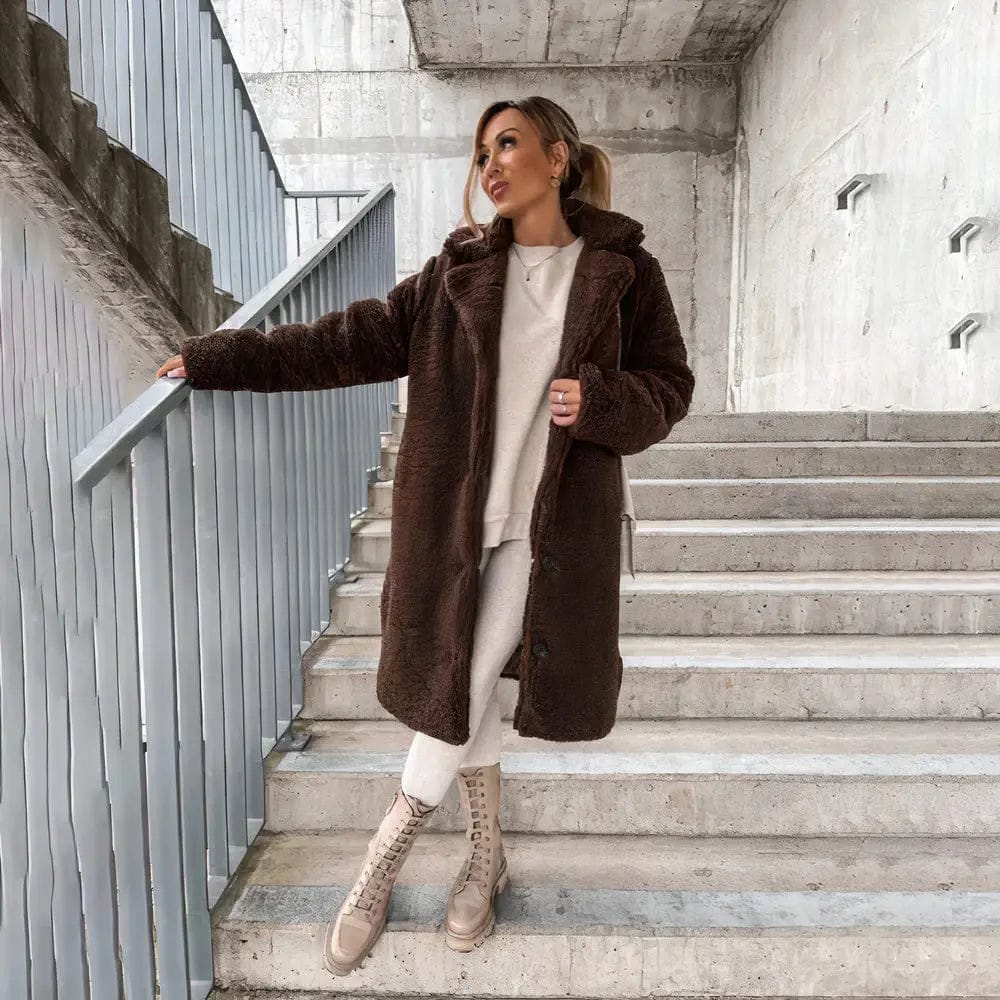 Luxeraum.de Teddyjacke Damen Teddymantel warm und weich – Eleganter Wintermantel