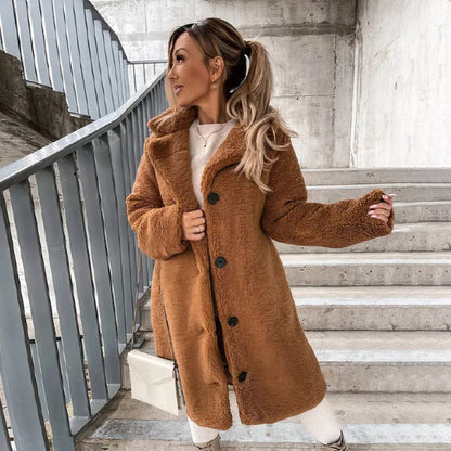 Luxeraum.de Teddyjacke Braun / S Damen Teddymantel warm und weich – Eleganter Wintermantel