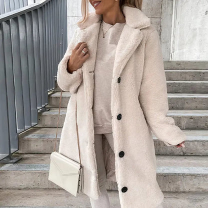 Luxeraum.de Teddyjacke Weiß / S Damen Teddymantel warm und weich – Eleganter Wintermantel