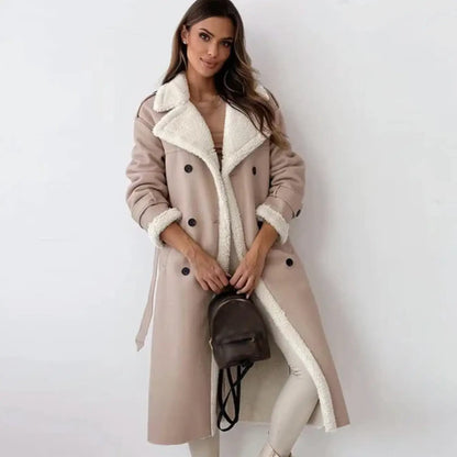 Luxeraum.de Teddyjacke Aprikose / S Damen Winterjacke lang mit Fleece-Futter und Teddykragen, warm