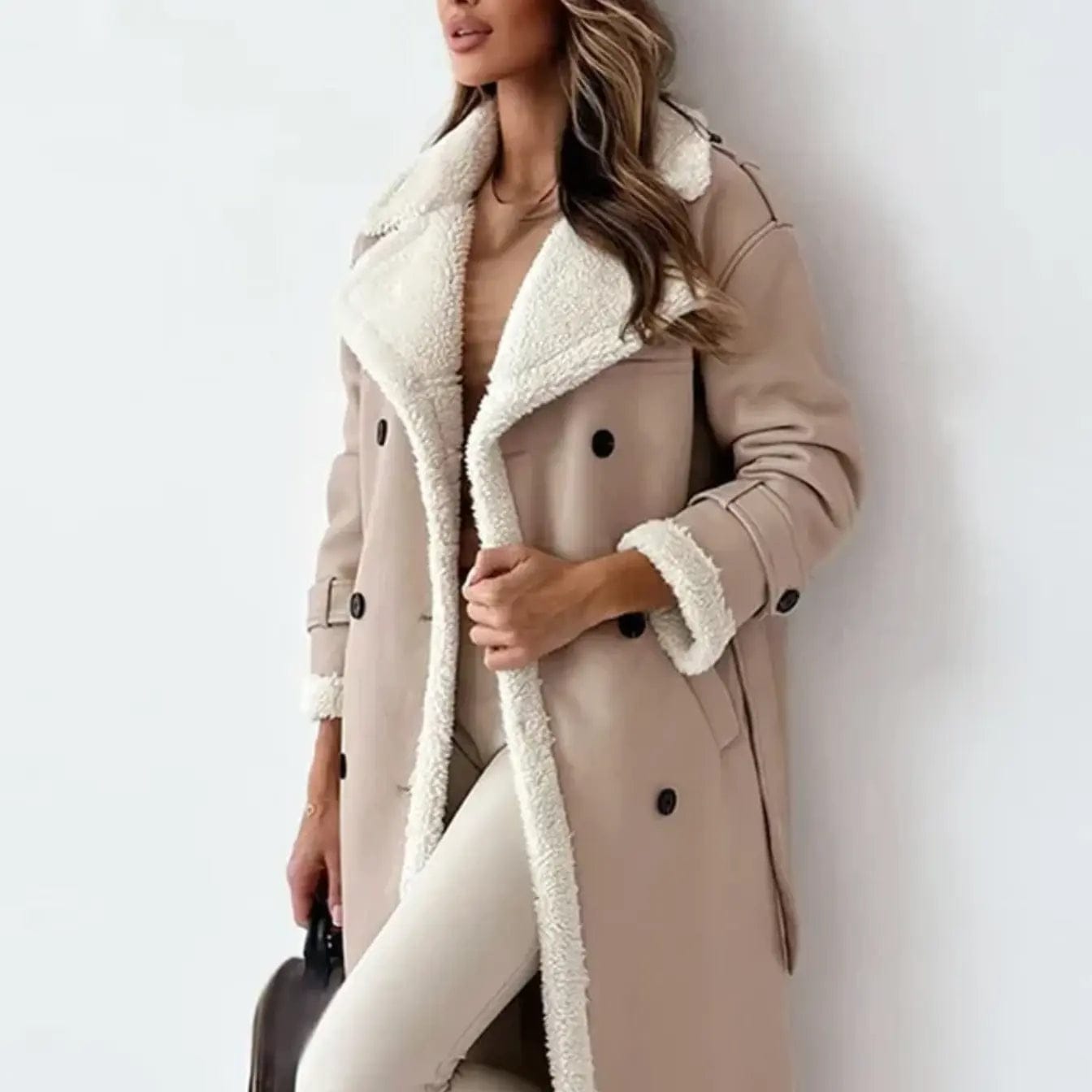 Luxeraum.de Teddyjacke Damen Winterjacke lang mit Fleece-Futter und Teddykragen, warm
