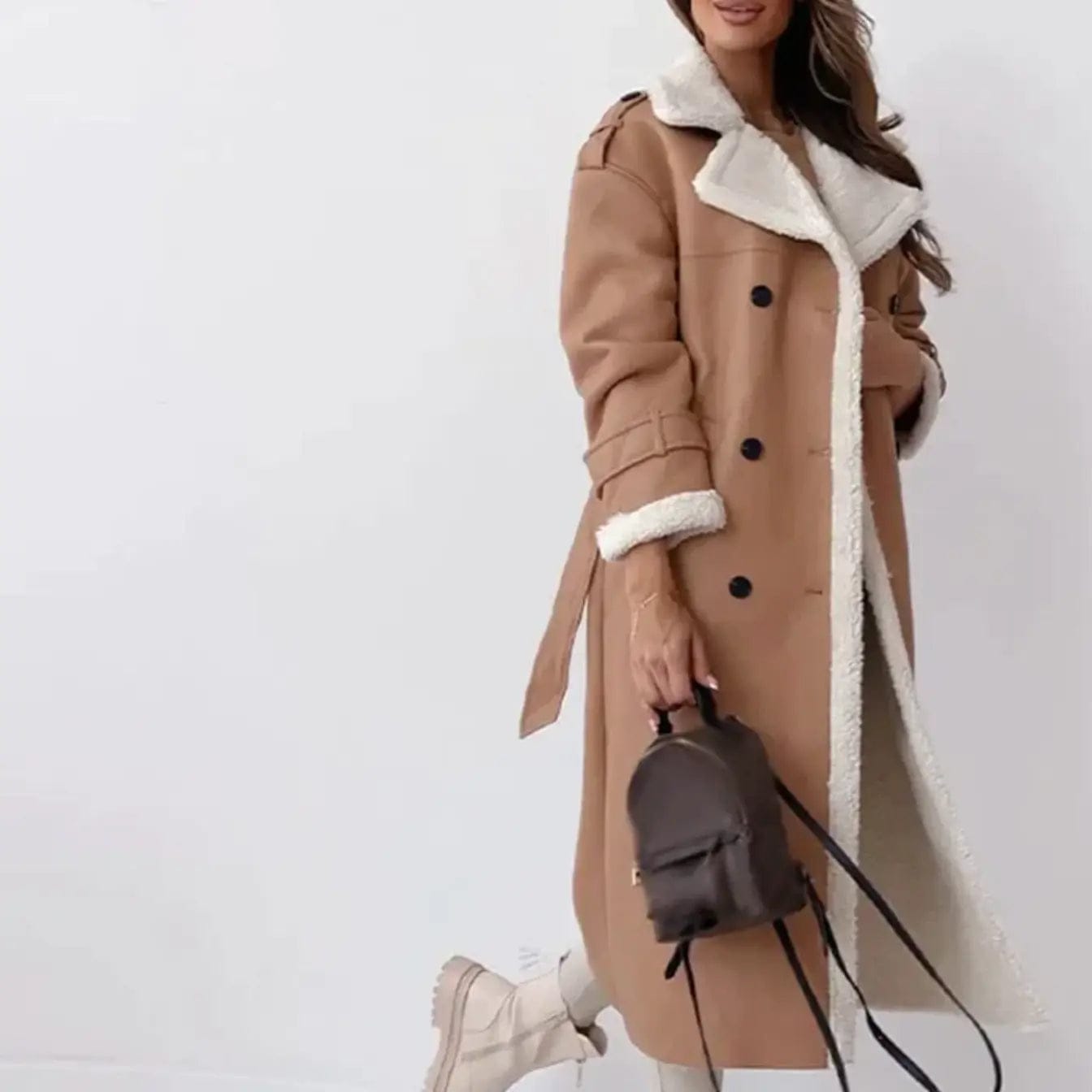 Luxeraum.de Teddyjacke Damen Winterjacke lang mit Fleece-Futter und Teddykragen, warm