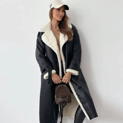 Luxeraum.de Teddyjacke Schwarz / S Damen Winterjacke lang mit Fleece-Futter und Teddykragen, warm