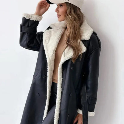 Luxeraum.de Teddyjacke Damen Winterjacke lang mit Fleece-Futter und Teddykragen, warm