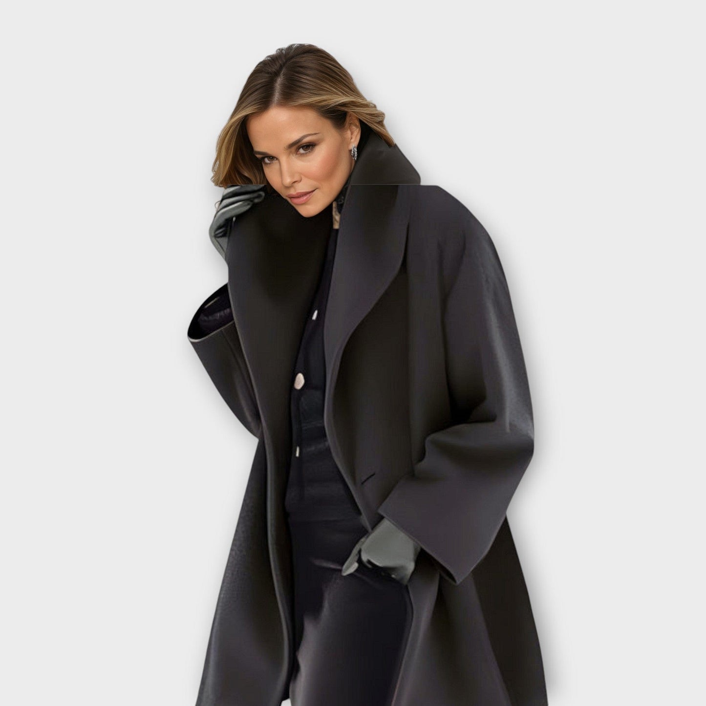 Luxeraum.de Schwarz / S Damen Wintermantel Oversized, warm und elegant mit breitem Kragen