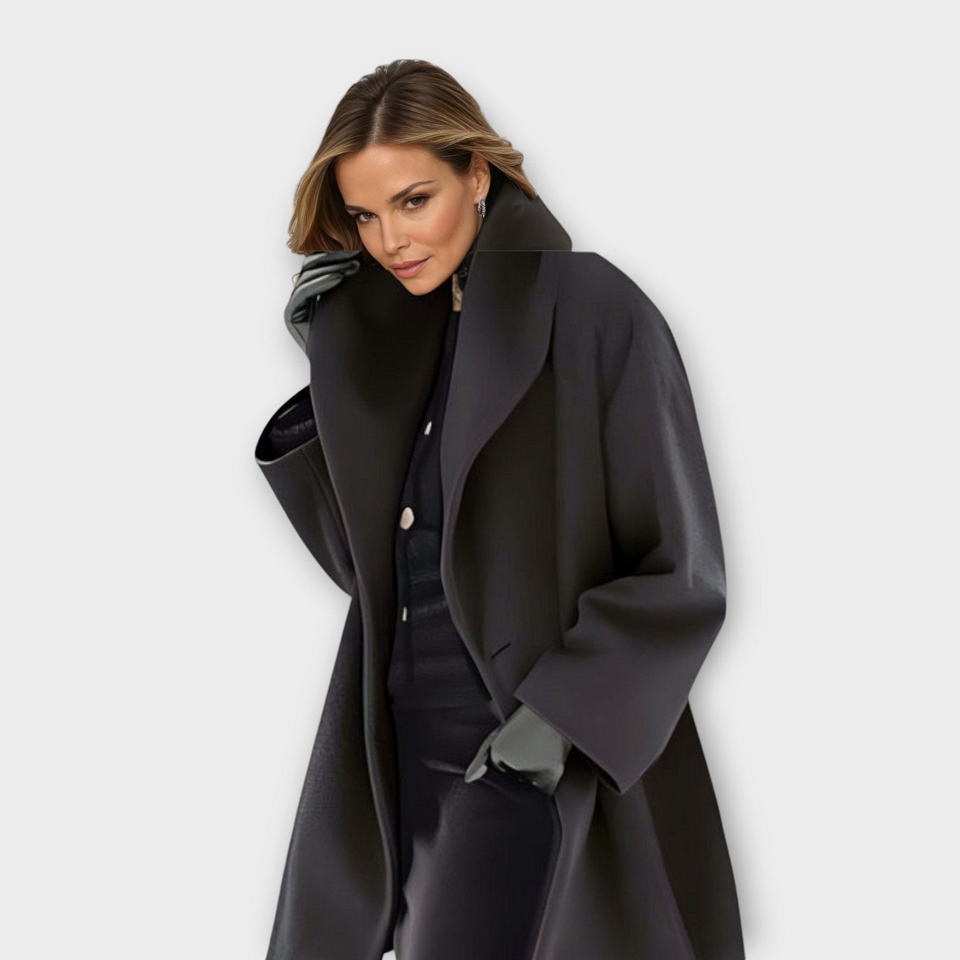 Luxeraum.de Schwarz / S Damen Wintermantel Oversized, warm und elegant mit breitem Kragen