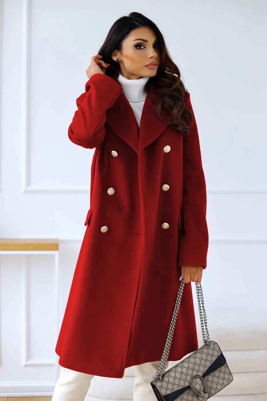 Luxeraum.de Trenchcoat Rot / S Damen Wollmantel Doppelreihig – Elegant, Warm und Hochwertig