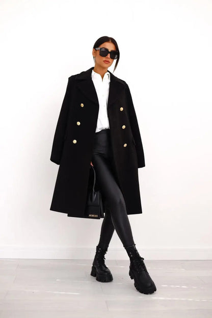 Luxeraum.de Trenchcoat Schwarz / S Damen Wollmantel Doppelreihig – Elegant, Warm und Hochwertig