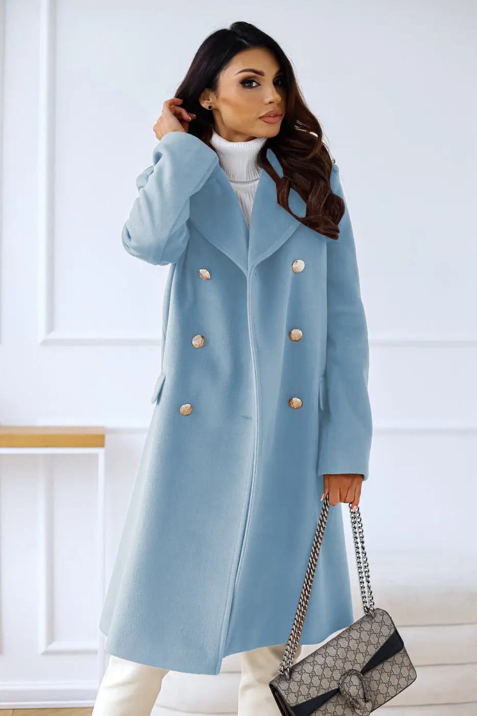 Luxeraum.de Trenchcoat Blau / S Damen Wollmantel Doppelreihig – Elegant, Warm und Hochwertig
