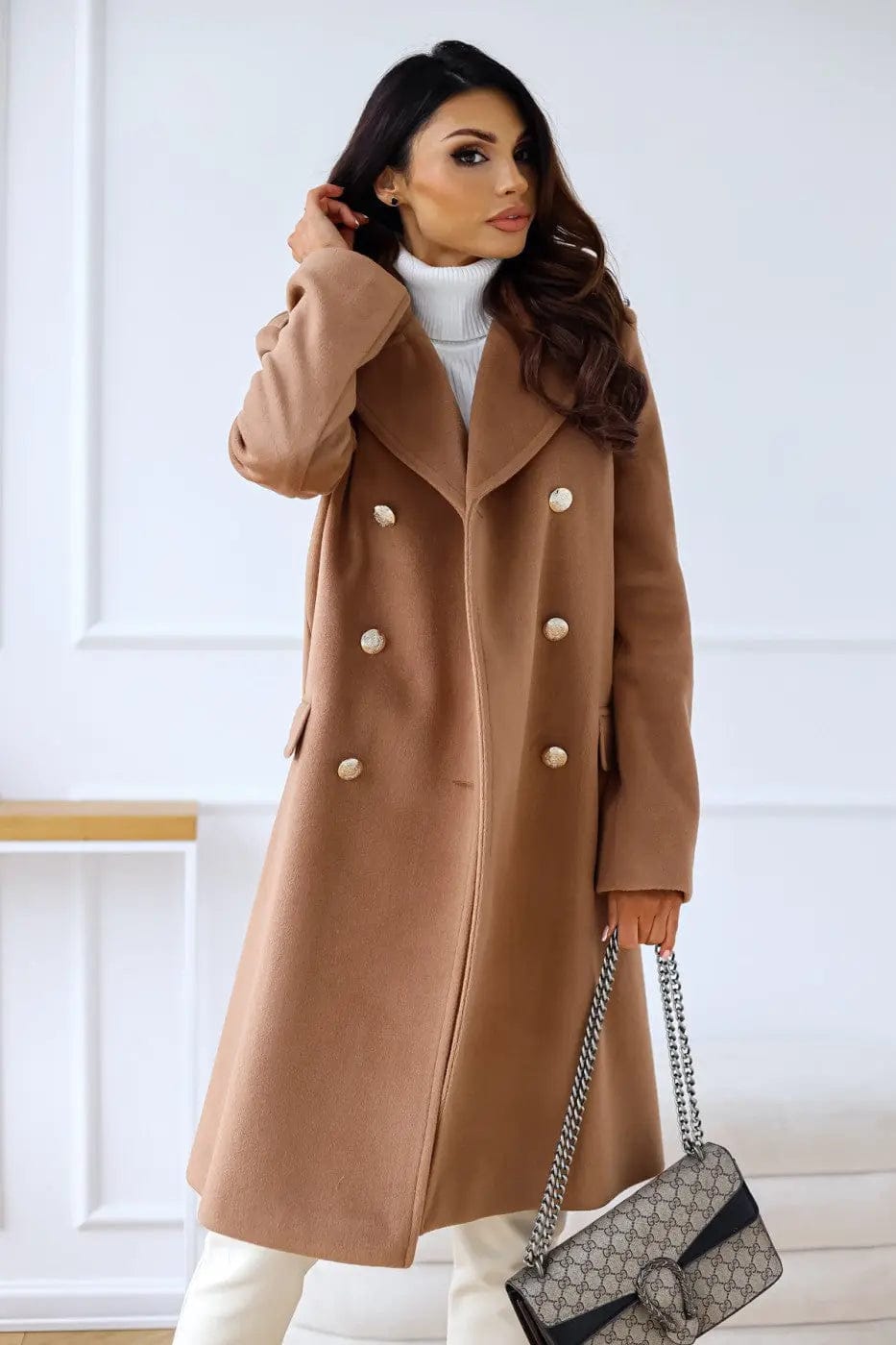 Luxeraum.de Trenchcoat Braun / S Damen Wollmantel Doppelreihig – Elegant, Warm und Hochwertig
