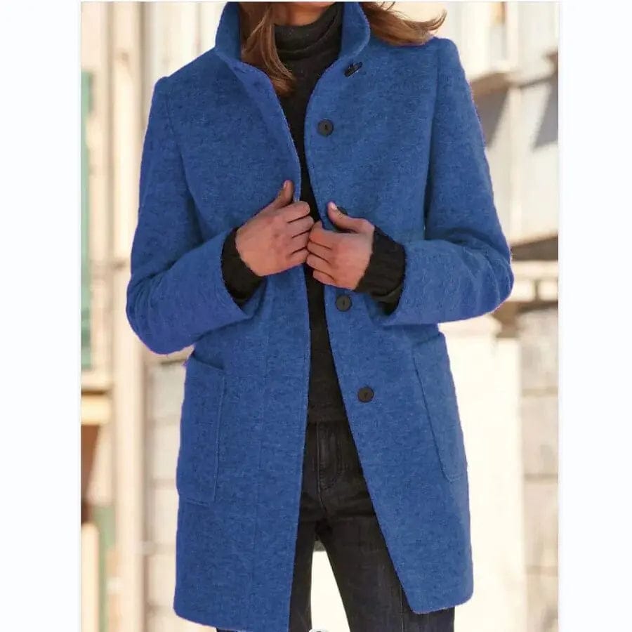 Luxeraum.de Trenchcoat Dunkelblau / S Damen Wollmantel elegant mit Knopfverschluss – hochwertig und warm
