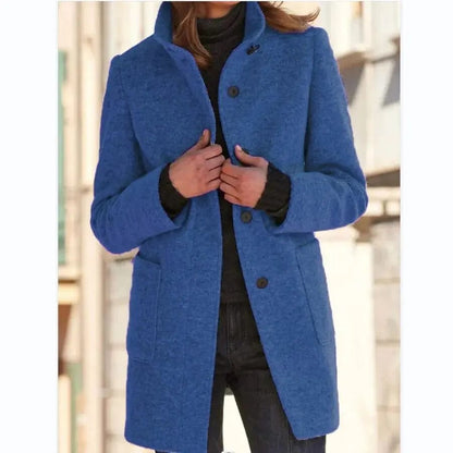 Luxeraum.de Trenchcoat Dunkelblau / S Damen Wollmantel elegant mit Knopfverschluss – hochwertig und warm