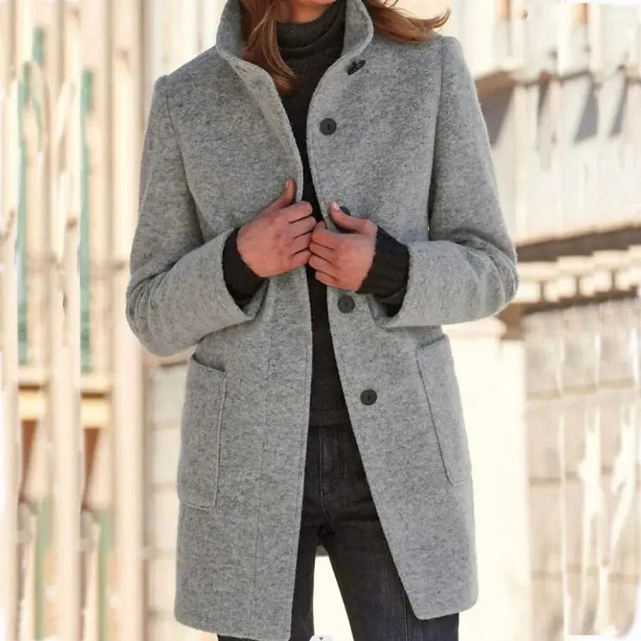 Luxeraum.de Trenchcoat Grau / S Damen Wollmantel elegant mit Knopfverschluss – hochwertig und warm