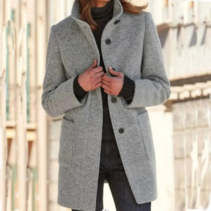 Luxeraum.de Trenchcoat Grau / S Damen Wollmantel elegant mit Knopfverschluss – hochwertig und warm