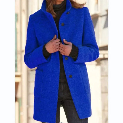 Luxeraum.de Trenchcoat Blau / S Damen Wollmantel elegant mit Knopfverschluss – hochwertig und warm