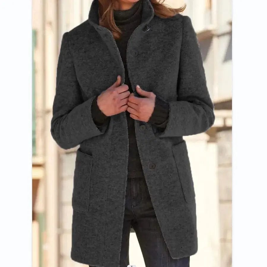 Luxeraum.de Trenchcoat Dunkelgrau / S Damen Wollmantel elegant mit Knopfverschluss – hochwertig und warm