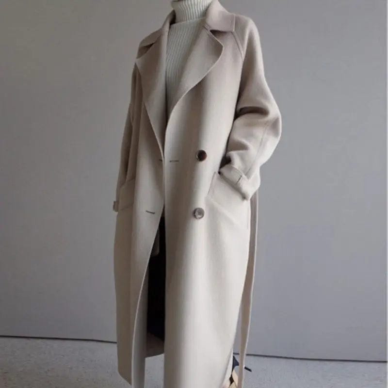 Luxeraum.de Trenchcoat Beige / S Damen Wollmantel lang – elegant, hochwertig, zeitloses Design