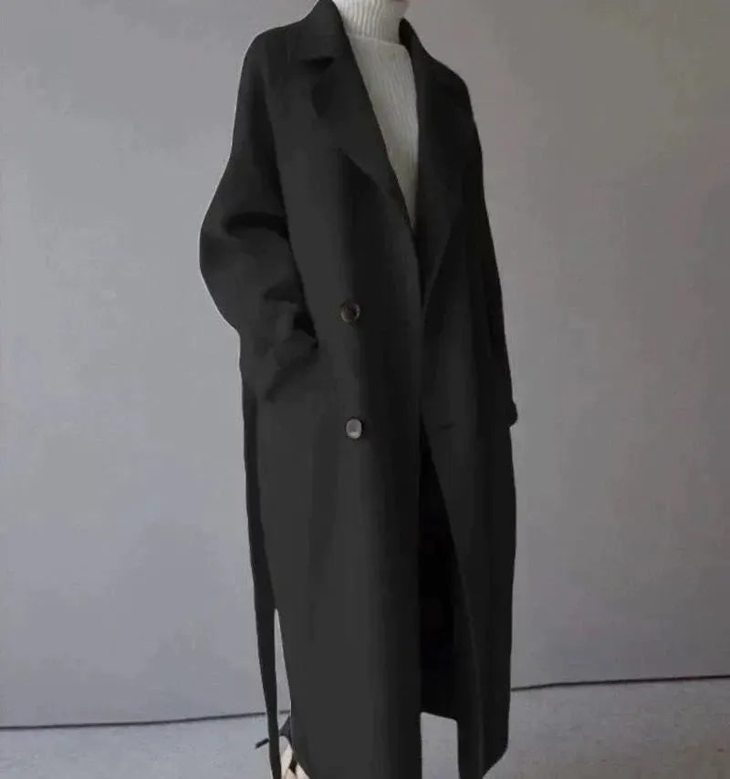 Luxeraum.de Trenchcoat Schwarz / S Damen Wollmantel lang – elegant, hochwertig, zeitloses Design