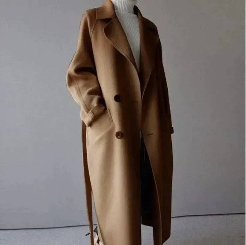 Luxeraum.de Trenchcoat Braun / S Damen Wollmantel lang – elegant, hochwertig, zeitloses Design