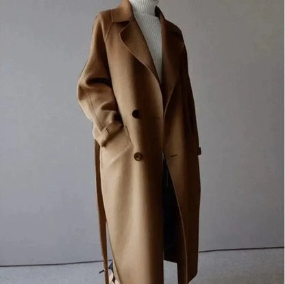 Luxeraum.de Trenchcoat Braun / S Damen Wollmantel lang – elegant, hochwertig, zeitloses Design