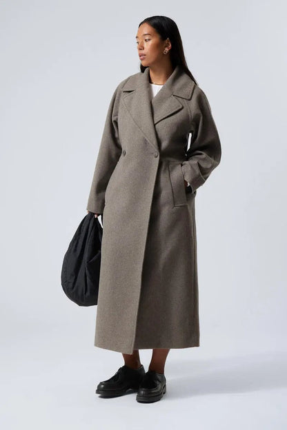 Luxeraum.de Trenchcoat Grau / XS Damen Wollmantel lang Oversize – hochwertig und elegant