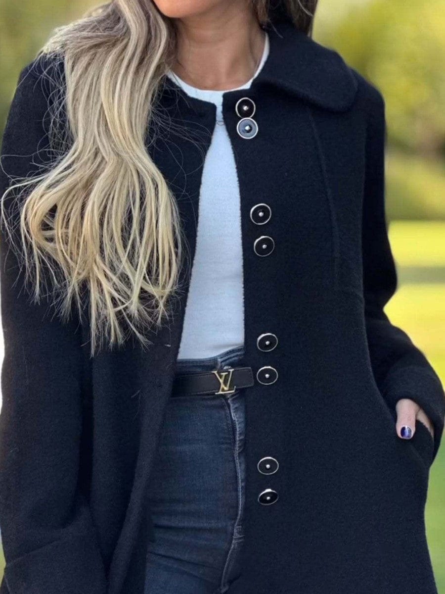 Luxeraum.de Schwarz / S Damen Wollmantel tailliert, mittellang, elegant, klassische Knopfleiste