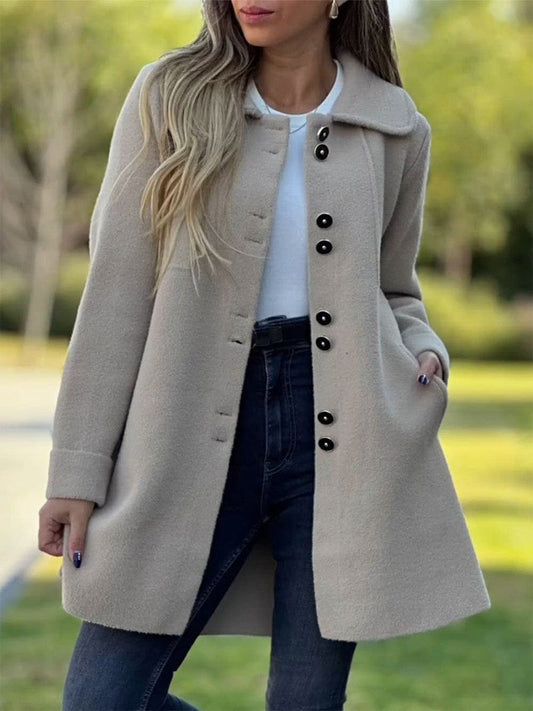 Luxeraum.de Beige / S Damen Wollmantel tailliert, mittellang, elegant, klassische Knopfleiste