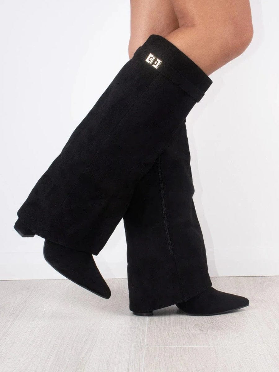 Luxeraum.de Boots Damenstiefel – Veloursleder – Elegante Goldakzente – Damen