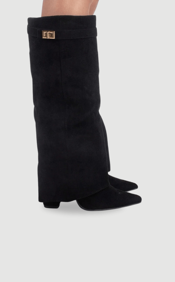 Luxeraum.de Boots Damenstiefel – Veloursleder – Elegante Goldakzente – Damen