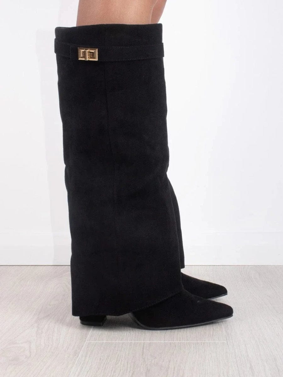 Luxeraum.de Boots Damenstiefel – Veloursleder – Elegante Goldakzente – Damen