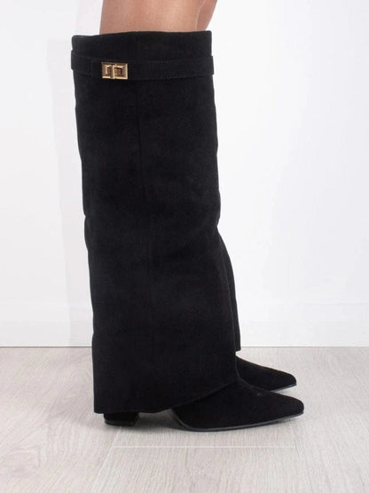 Luxeraum.de Boots Damenstiefel – Veloursleder – Elegante Goldakzente – Damen