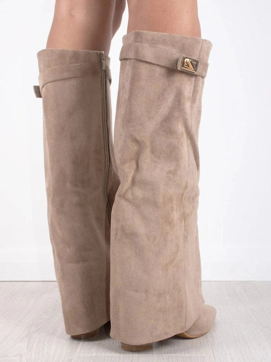 Luxeraum.de Boots Damenstiefel – Veloursleder – Elegante Goldakzente – Damen