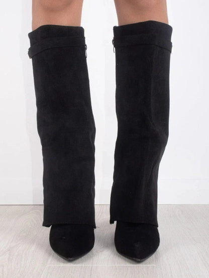 Luxeraum.de Boots Damenstiefel – Veloursleder – Elegante Goldakzente – Damen