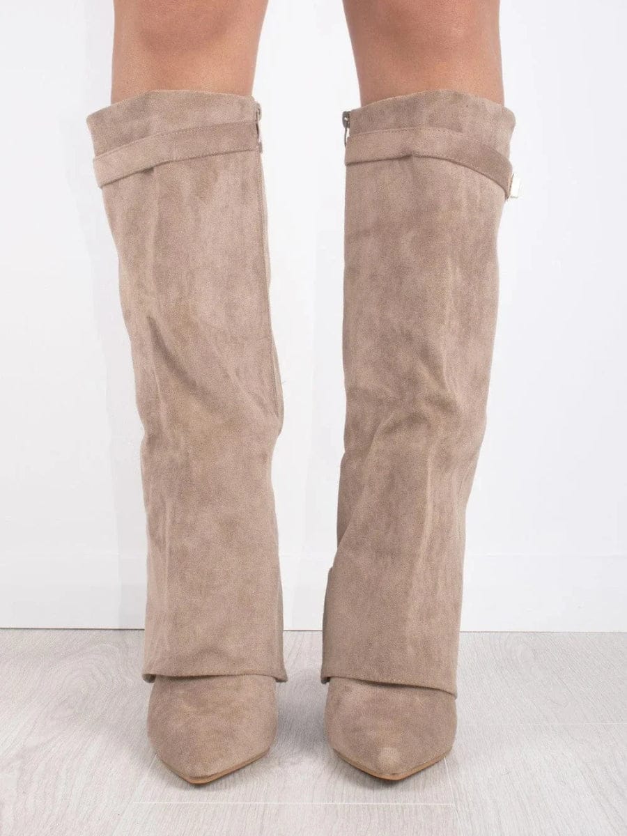 Luxeraum.de Boots Damenstiefel – Veloursleder – Elegante Goldakzente – Damen