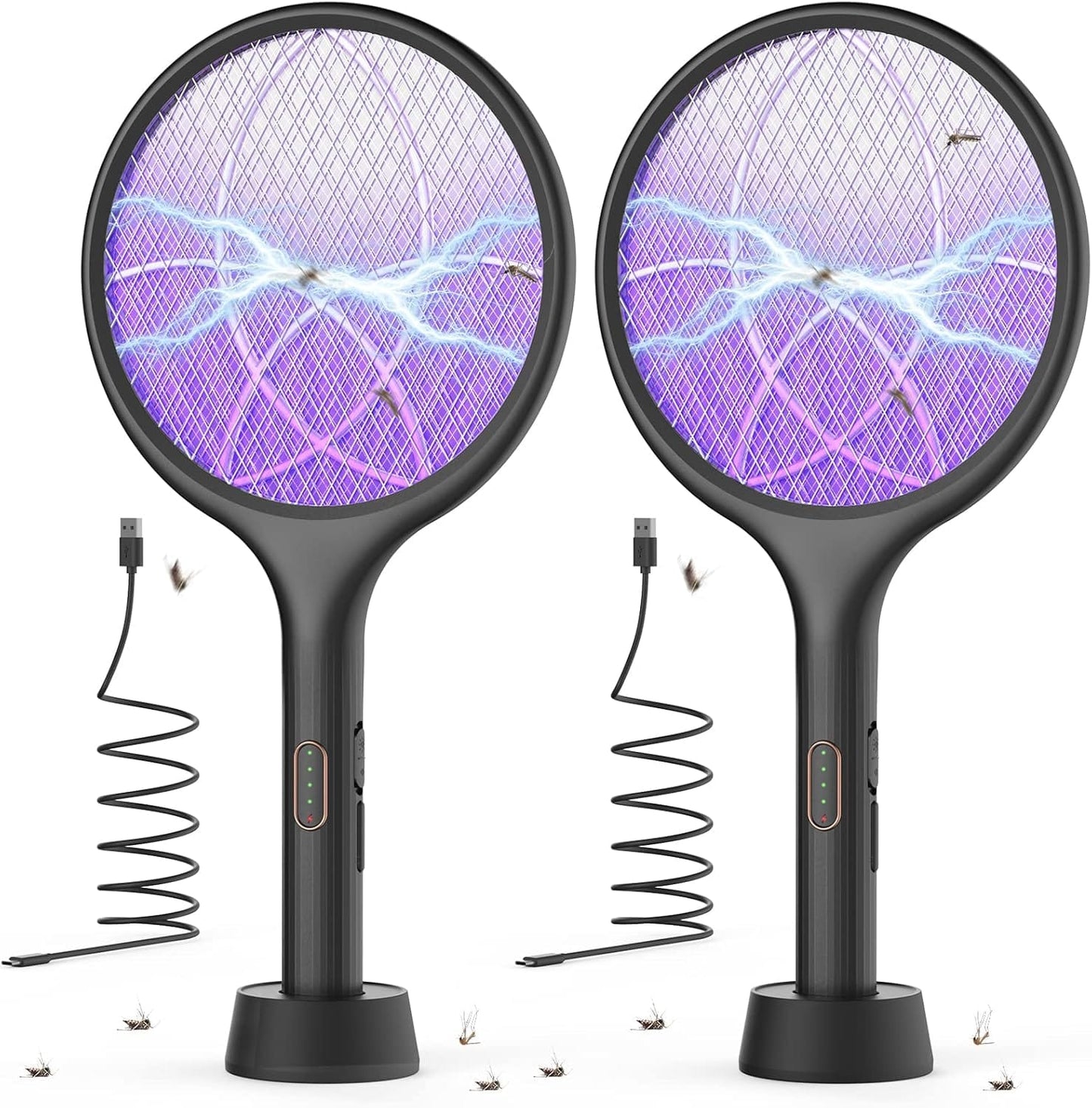Luxeraum.de Elektrische Fliegenklatsche extra stark 4000V 2 in 1 USB C mit Akku Aufladbar Elektro Mückenklatsche mit UV Lichtfalle Schwarz 2 STK.