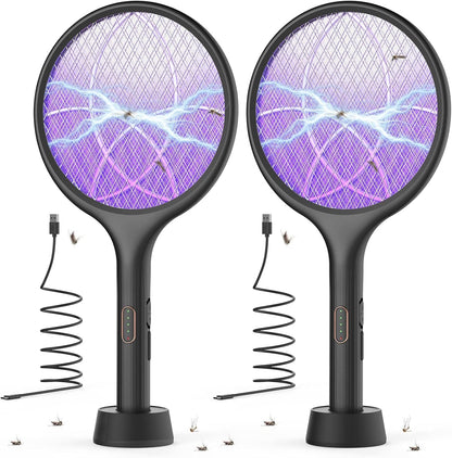 Luxeraum.de Elektrische Fliegenklatsche extra stark 4000V 2 in 1 USB C mit Akku Aufladbar Elektro Mückenklatsche mit UV Lichtfalle Schwarz 2 STK.