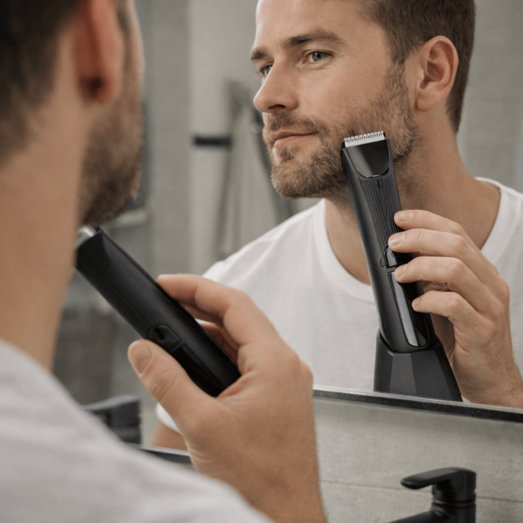 Luxeraum.de Trimmers Elektrischer Intimrasierer Herren – Wasserdichter Körperrasierer mit Hautschutz, LED-Licht