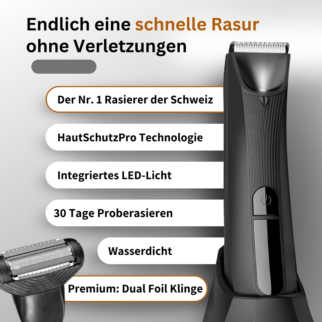 Luxeraum.de Trimmers Premium Elektrischer Intimrasierer Herren – Wasserdichter Körperrasierer mit Hautschutz, LED-Licht