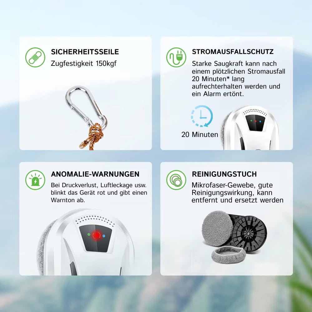 Luxeraum.de Glass Cleaners Fensterputzroboter mit 2800Pa Saugkraft – Automatischer Glasreiniger mit Sicherheitsseil & Fernbedienung