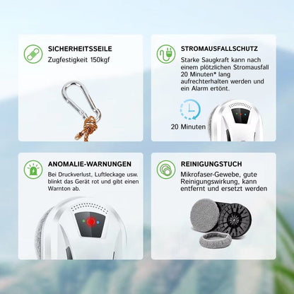 Luxeraum.de Glass Cleaners Fensterputzroboter mit 2800Pa Saugkraft – Automatischer Glasreiniger mit Sicherheitsseil & Fernbedienung