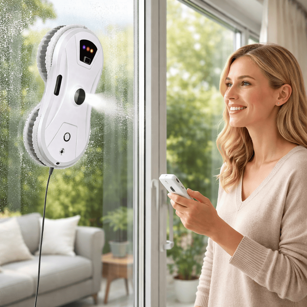 Luxeraum.de Glass Cleaners Fensterputzroboter mit Sprühfunktion & 2800Pa Saugkraft – Automatischer Glasreiniger mit Fernbedienung