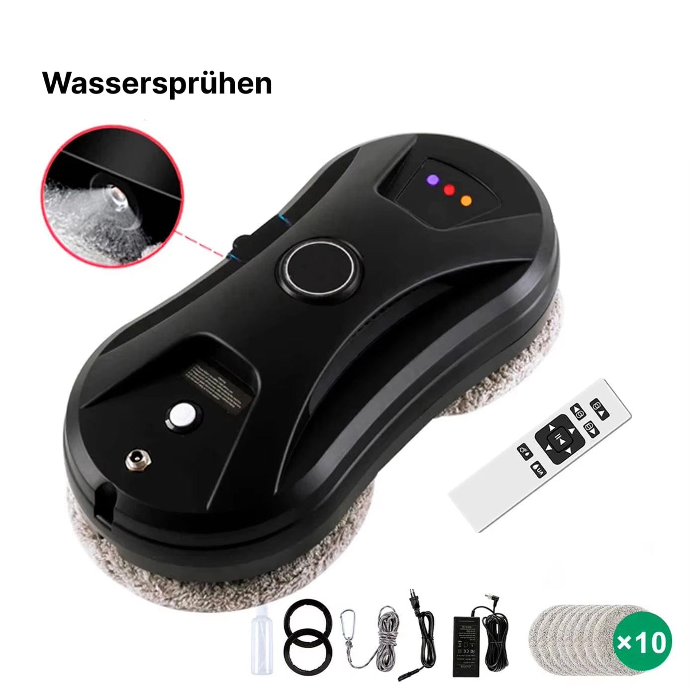 Luxeraum.de Glass Cleaners Schwarz Fensterputzroboter mit Sprühfunktion & 2800Pa Saugkraft – Automatischer Glasreiniger mit Fernbedienung