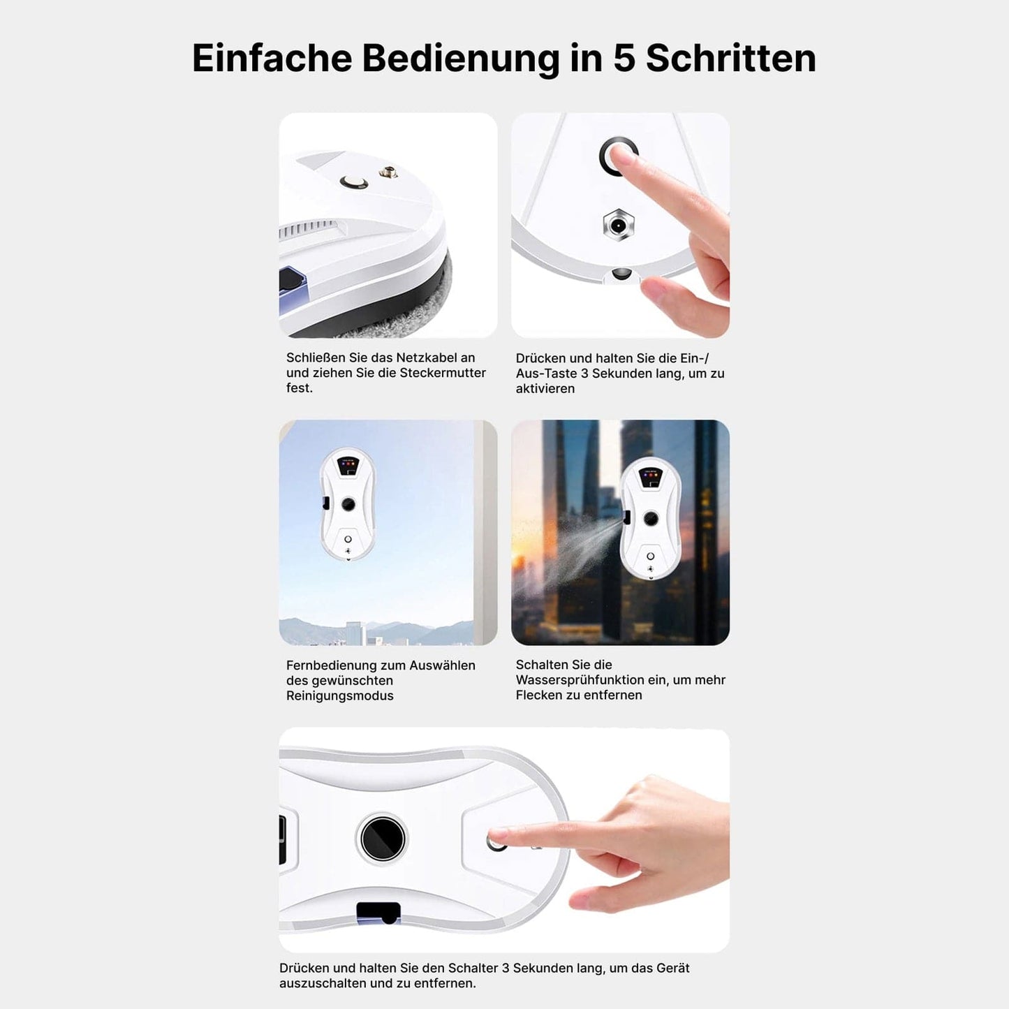 Luxeraum.de Glass Cleaners Fensterputzroboter mit Sprühfunktion & 2800Pa Saugkraft – Automatischer Glasreiniger mit Fernbedienung