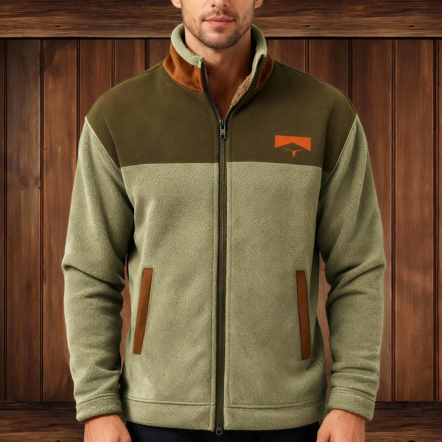 Luxeraum.de Coats & Jackets Grün / S Fleecejacke – Leichter Materialmix – Kontrastdesign mit Reißverschluss – Herren